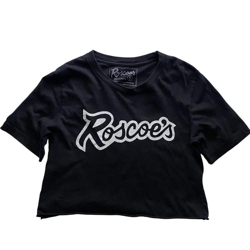 Roscoes Black Crop T Shirt EST 1975 Graphic Tee Womens Size‎ S